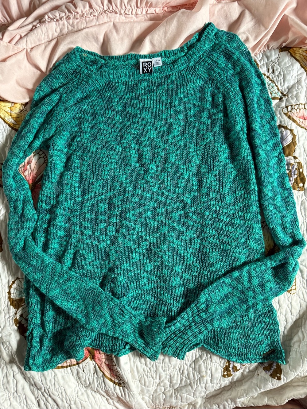 Y2K Roxy Textured Knit Sweater in Green Size Small